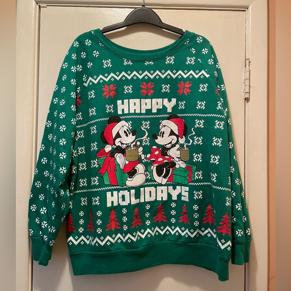 Disney Mickey Minnie Mouse Christmas Sweatshirt Green Juniors/Women's XXL